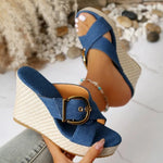 2026 Fashion Wedge Sandals for Women Buckle Decor Chunky Platform Slippers Woman Summer High Heels