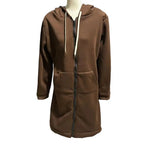 Women Sweatshirt Coat Hooded Adjustable Drawstring Long Sleeve Coat with Pockets Solid Color Mid-length Outerwear