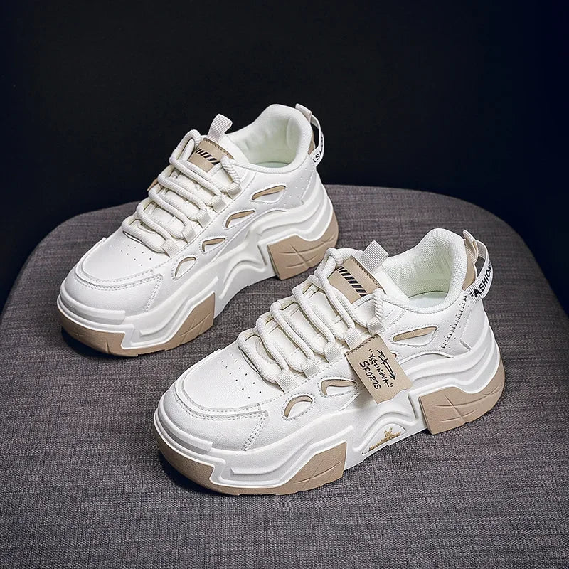 Women Platform Sneakers Autumn Trend Casual Flats Female Fashion Lace Up Thick Soled Comfortable Increase Vulcanized Shoes2024
