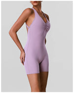 Cross Back V-neck Short Yoga Jumpsuit Women Quick Drying Solid Sleeveless Sports One Piece Suit Outdoor Recreation Bodysuits