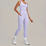 Women's Seamless Yoga Sets Sports Fitness Hip-lifting High Waist Pant Sleeveless Backless Suits Workout Running Leggings Sets