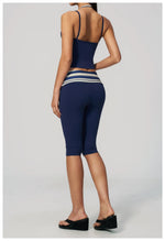 New Fake Two-piece Yoga Sets Women Striped Shock-absorbing Slim Sports Tank Top Fitness Suit Gym High Waist Mid Pants Tracksuit