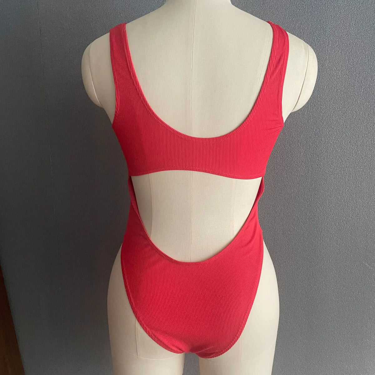 Sexy Hollow Out Thong Bikini 2026 Women Black Red Ribbed Backless Tummy Cut Out One Piece Swimsuit Beach Bathing Suit Swimwear