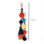Summer Beach Shell Keychain Boho Style Hair Ball Tassel Keychain Colorful Pompom Keyring for Women Bag Hanging Pendants