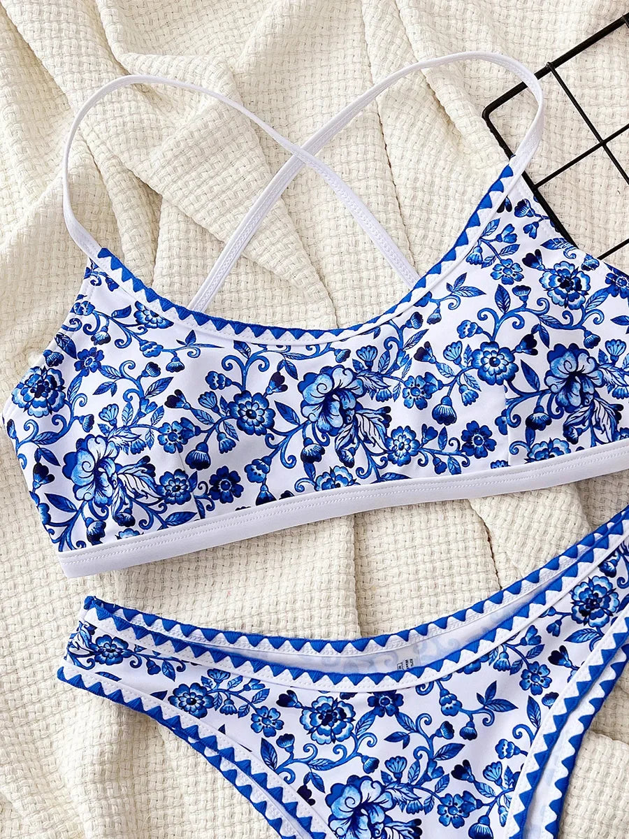 Sexy Flowers Printed Brazilian Bikini Female Swimsuit Women Swimwear Two-pieces Bikini Set Padded Bather Bathing Suit Swim Lady