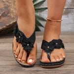 Women Floral Rhinestone Wedge Flip‑Flops Open Toe Soft Cushion Footbed Platform Summer Beach Slippers Large Size