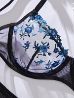 Embroidery Sexy Lingerie Set Hot Semi-Sheer Floral Bra And Panties Sets Fancy Lovely Underwear Set for Sleeping