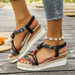 Fashion T-Strap Platform SandalsWomen New Mix Color Elastic Band Wedge Sandals Woman Summer Daily Open Toe Sandalias Female