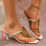 Large Size Metal Buckle Sandals Women's Summer New Thin High Heel Square Head Toe Clip Slippers Rubber Uppers Polyurethane Linin