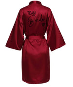 Wedding Party Team Bride Robe With Black Letters Kimono Satin Pajamas Bridesmaid Bathrobe SP001