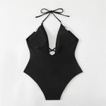 Sexy Push Up Tummy Control Swimwear Women Black Plunge Neck Padded One Piece Swimsuit Lace Beach Bathing Suit Bodysuit Monokini