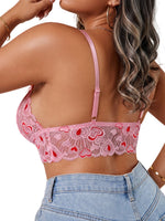Women's Sexy Lace Open Bra Suit Solid Set Beautiful Back Hollow Out No Steel Ring Underwear Transparent Heart Pullover Outfit