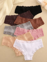 3Pcs Women Cotton Brazilian Pants Sexy Lace Brazilian Briefs Low Waist Floral Solid Color G-string Breathable Soft Lingerie