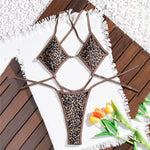 Leopard Print One Piece Swimsuits for Women String Lace-up Triangle Bikini Swimwear 2026 Hollow Out Monokini Bathing Suit Summer