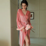 New Bride Wedding Robe Gown Women Velour Sleepwear Luxury Feather Kimono Bridesmaid Team Velvet Bathrobe Long Nightwear