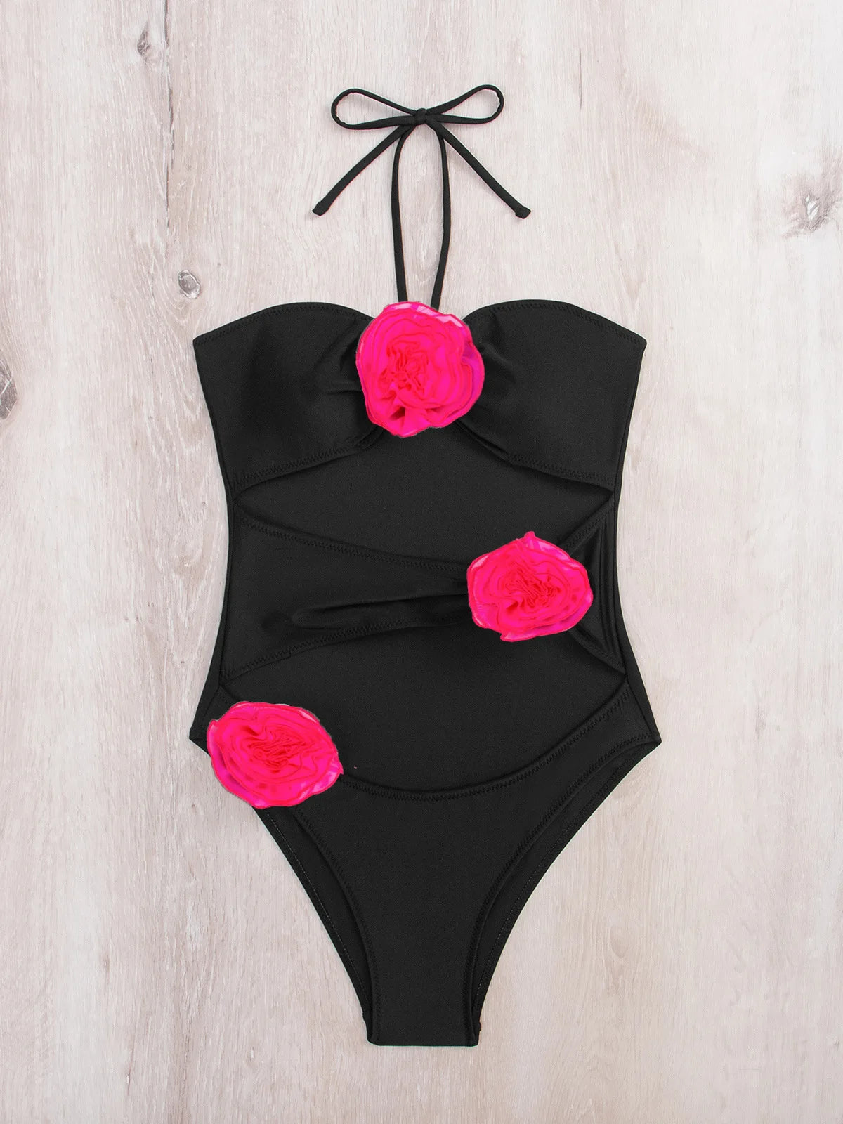 DEKA One Piece Swimsuits Women's Sexy Pink 3D Flower Swimwear Female Cut Out Monokini Bathing SwimmingWomen Bathers Swim