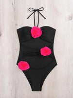 DEKA One Piece Swimsuits Women's Sexy Pink 3D Flower Swimwear Female Cut Out Monokini Bathing SwimmingWomen Bathers Swim