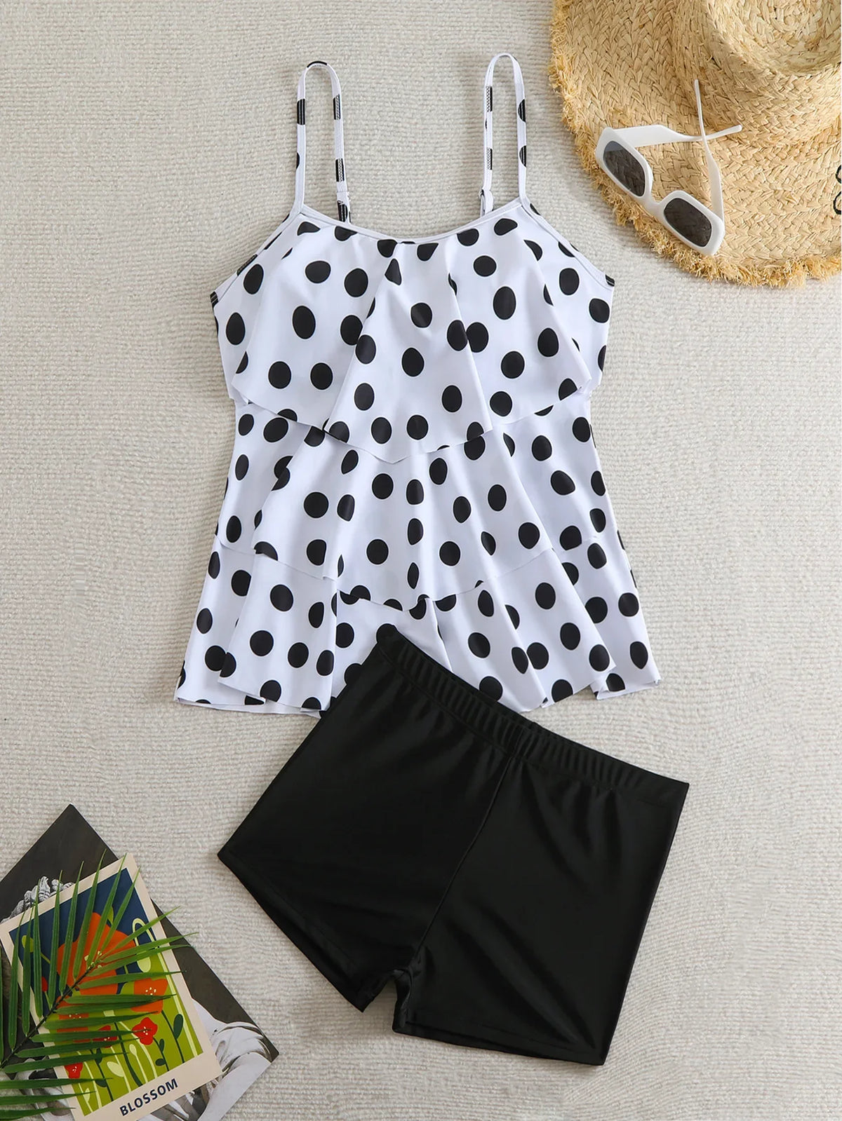Sexy High Waist Shorts Ruffle Women Swimsuit Two Piece Swimwear Female Tankini Set Polka Dot Bathing Suits Brazilian Biquini