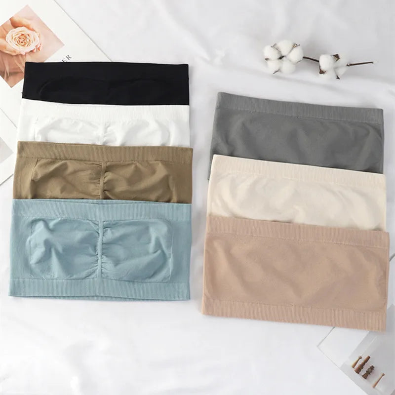 Women Seamless Tube Tops Strapless Bandeau Bra Solid Color Crop Top Wire-Free Underwear No Pads Intimates One Size