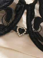 Special anniversary black embroidered lingerie set. Smooth satin mesh sheer bra. Elegant business-wear women's lingerie ZA824031