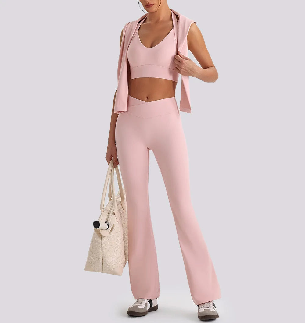 Women's Yoga Exercise Sets Women Backless Sports Tank Top V Shape High Waist Wide Leg Pants Fitness Gym Running Workout Clothes