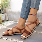 Women Beach Braided Brown Sandals Women Flats Casual Open Toe Sandalias Summer 2026 New Fashion Casual Walking Shoes
