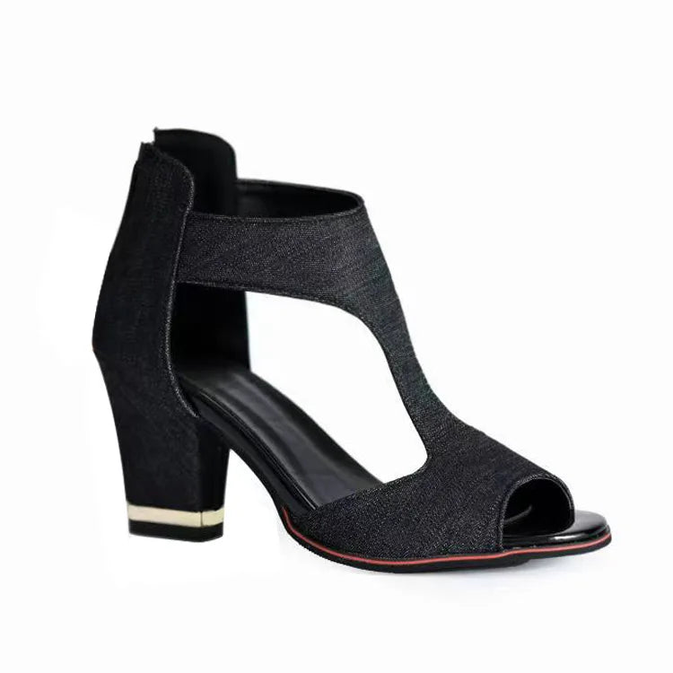 Fish Mouth High Heel Shoes Women's Summer Thick Heel Sandals Waterproof Platform Thick Sole Sexy Slim Back Zipper Hollow