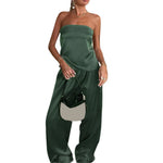 Women 2 Piece Pant Outfits Bandage Backless Bandeau Tops and Elastic Wide Leg Pants Set Streetwear Aesthetic Summer Clothes