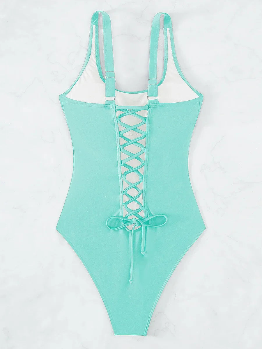 S - XXL Sexy Criss Cross Backless Women Swimwear One Piece Swimsuit Female High Leg Cut Monokini Bather Bathing Suit Swim Lady