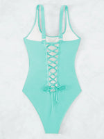 S - XXL Sexy Criss Cross Backless Women Swimwear One Piece Swimsuit Female High Leg Cut Monokini Bather Bathing Suit Swim Lady