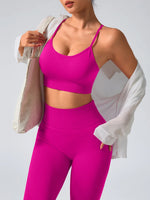 2 pcs/set Seamless Tight Pants Set Rose Red Tank Top Outfit Women's Clothing BreathableTrousersAthleisure Fitness Pants