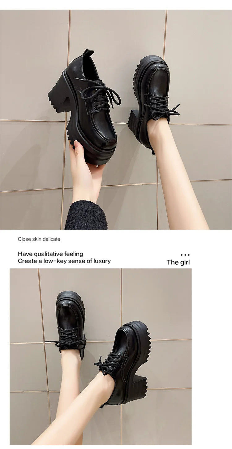 Spring Women Pumps Black Loafers Chunky 10CM High Heels High Platform British Autumn Ladies Thick Bottoms Shoes 2026 New