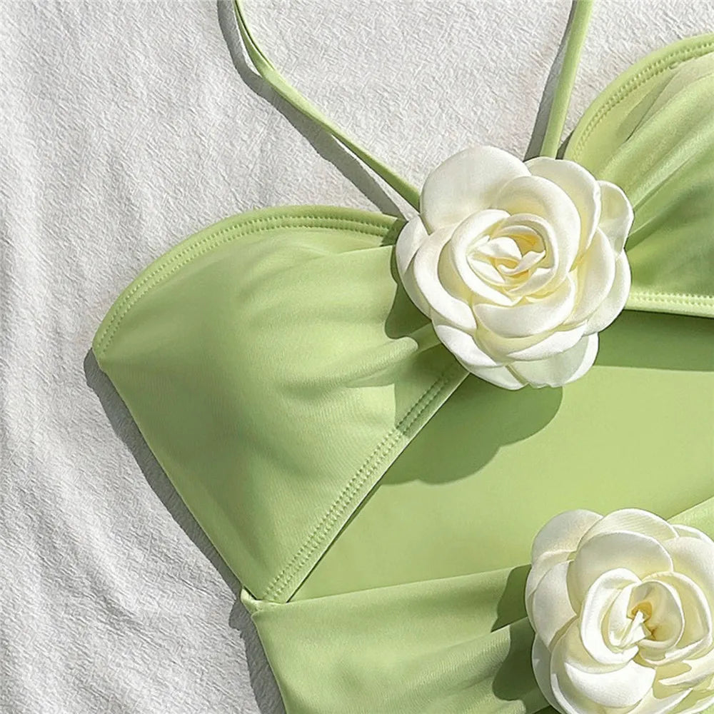 Sexy 3D Flower Hollow Out Swimwear One Piece Swimsuits Women 2026 Summer String Halter Monokini Swimming Bathings Suit Bather