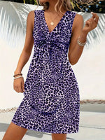Summer Style Leopard Print Mini Dress Women Fashion Vacation Elegant Vintage V-neck Sleeveless Vestidos Nightclub Party Dresses