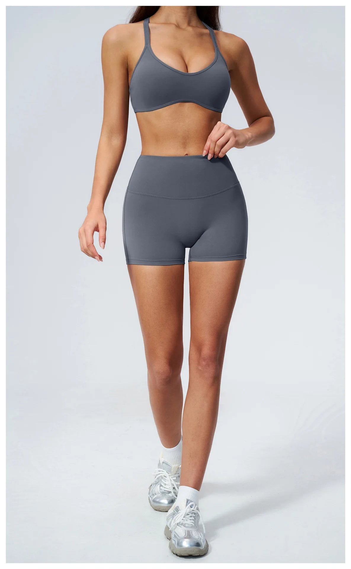 2 Piece Summer Yoga Sets for Women Hollow Back Cross Sports Bra Fitness Clothes Tight High Waist Shorts Running Workout Clothes