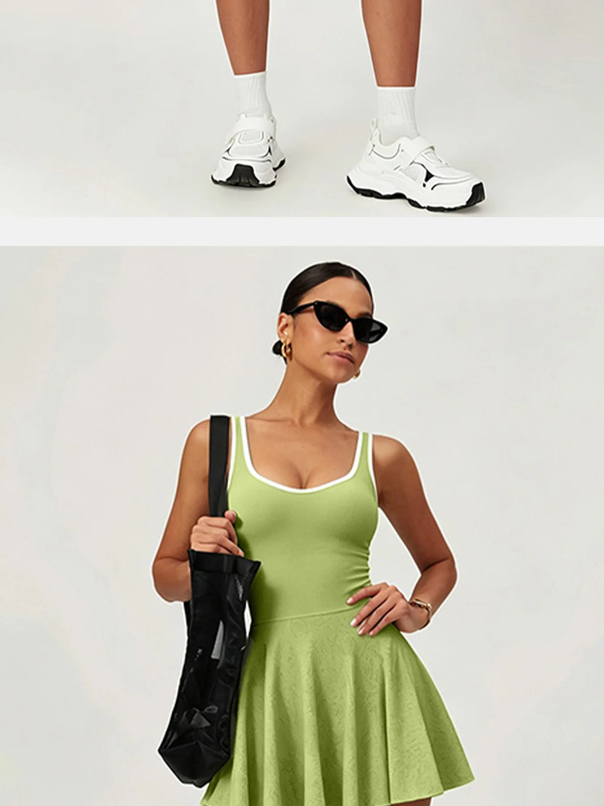 Naked Breathable Tennis Dresses with Built-in Pocket Shorts Women Color Contrast Hollow Out Backless Sports Golf Pleate Dress