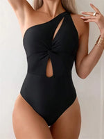 Vintage Black Swimwear Women 2026 Sexy One Shoulder Front Cross Hollow Out Slim One Piece Swimsuit Beach Bathing Suit Monokini