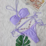 DEKA Brazilian Diamond Bikini Set Women Halter Blue Swimwear Female Swimsuit Bandage Bikini SetBathing Suit Swim Beach Wear