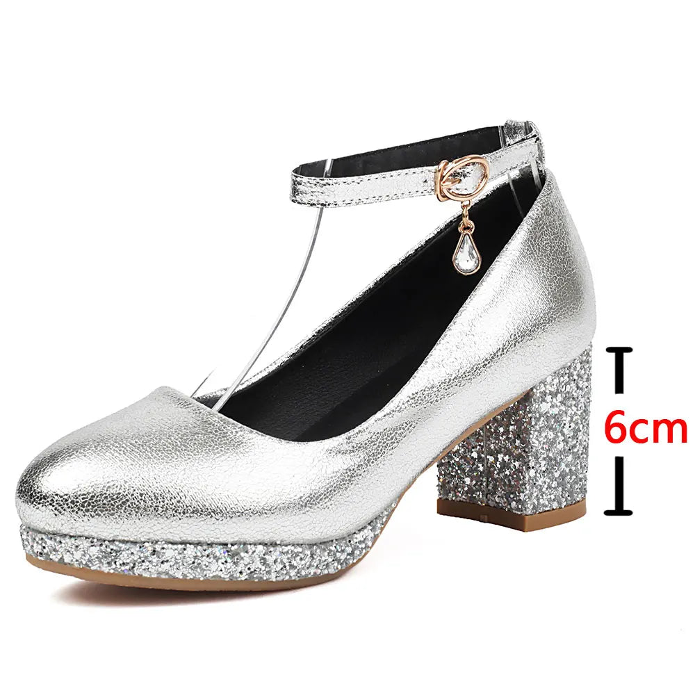 Plus Size 33-47 Metallic Gold High Heels Party Pumps Red Platform Heels Glitter Sequined 9cm Height Silver Wedding Shoes Women