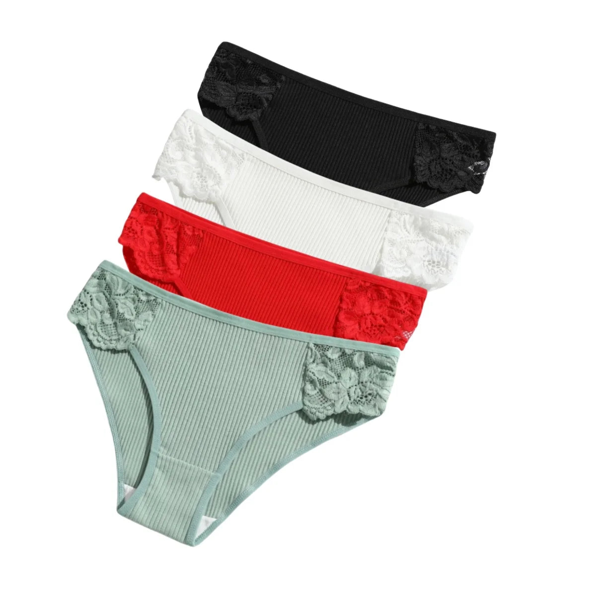 4Pcs/Set Cotton Panties Women Low Rise Briefs Breathable Underwear Solid Color Lace Trims Panty Female Underpants Sexy Lingerie