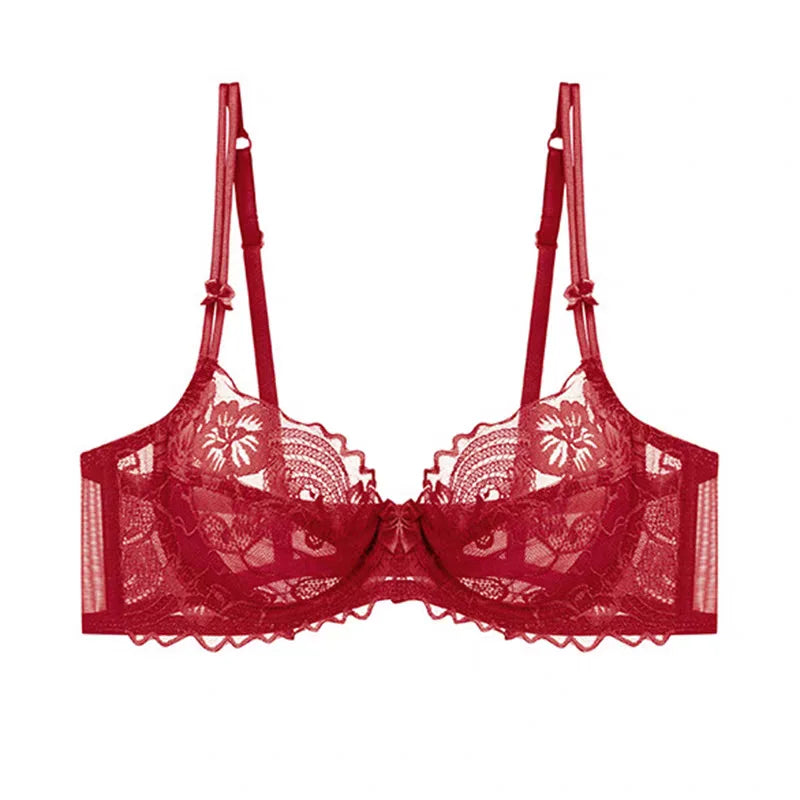 French Lace Minimizer Bra for Women, Full Bust Support Bra Ultra Thin & Breathable, Anti-Sagging Sexy Tushy Bra Set MOYISU Sexy