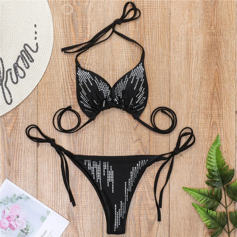 DEKA Summer Triagle Bikini Set Swimsuit Women Sexy Push-up Padded Bra Thong Swimwear Bandage Beachwear Bathing Suit Female