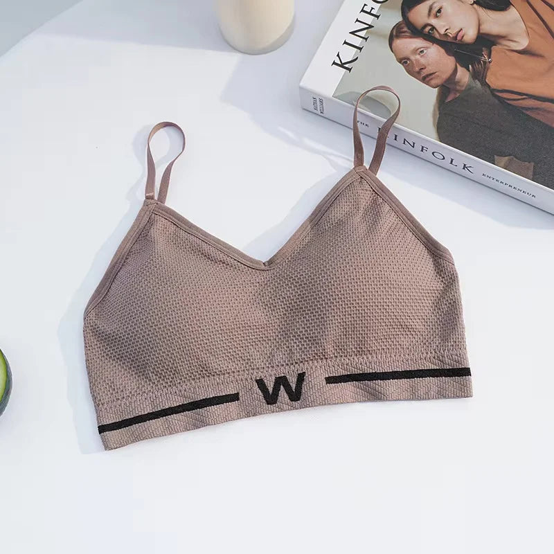Letter Printed Elastic Underband Bralette Women Removable Breathable Pads Thin Straps Tank Bra One Size Daily Intimates
