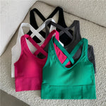 Sexy Bras Women Crop Top Seamless Underwear Hollow Back Cross Strap Sports Bra Without Steel Ring Female Fitness Top