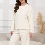 Autumn Winter Warm 2-piece Pajamas Set of Women Home Wear Flannel Long Sleeve Tops and Trousers Home Wear Loungewear