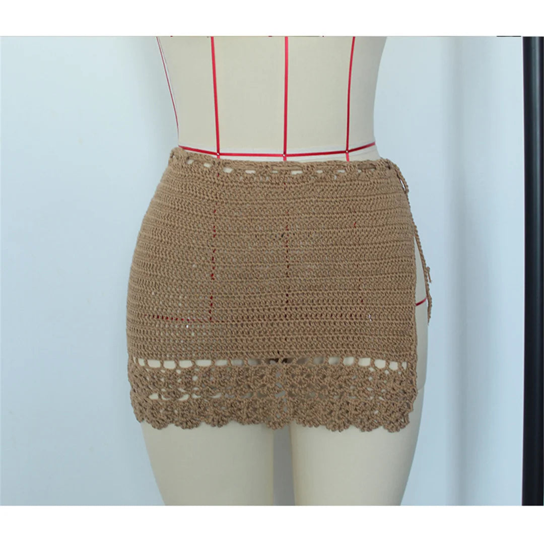 2026 Hollow Out Skirt Sarong Crochet Knitted Tunic Beach Cover Up Beach Wear Beachwear Female Women Cover-ups Beach Dress K8074