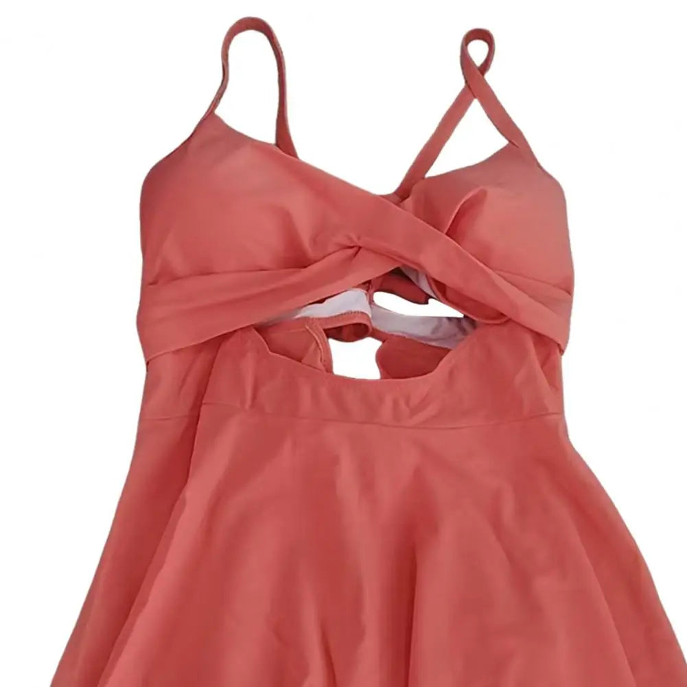 2Pcs/Set Swimming Briefs Set Women Swimsuit Set V-Neck Backless Swimwear Dress High Waist Quick Drying Beachwear