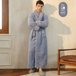 Men's and Women's Styles Winter Bathrobe Long Sleeve Warm Turn Down Collar Fluffy Bath Robe with Sashes Solid Fleece Gown 2025