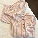 Female 2Pcs Pajamas Set Spring New Cotton Sleepwear Long Sleeve Trouser Suit Homewear Sweet Pink Striped Doll Collar Pijamas