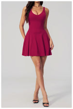 Bodycon Tennis Dress with Shorts Pocket Women Speed Dry Sleeveless V Neck One Piece Sport Outfit Short Dress Fitness Yoga Set